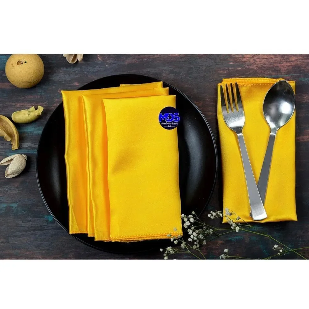 MDS pack of 11Pieces Wedding Satin Napkin Square 12 X 12 Inches  - yellow gold‎